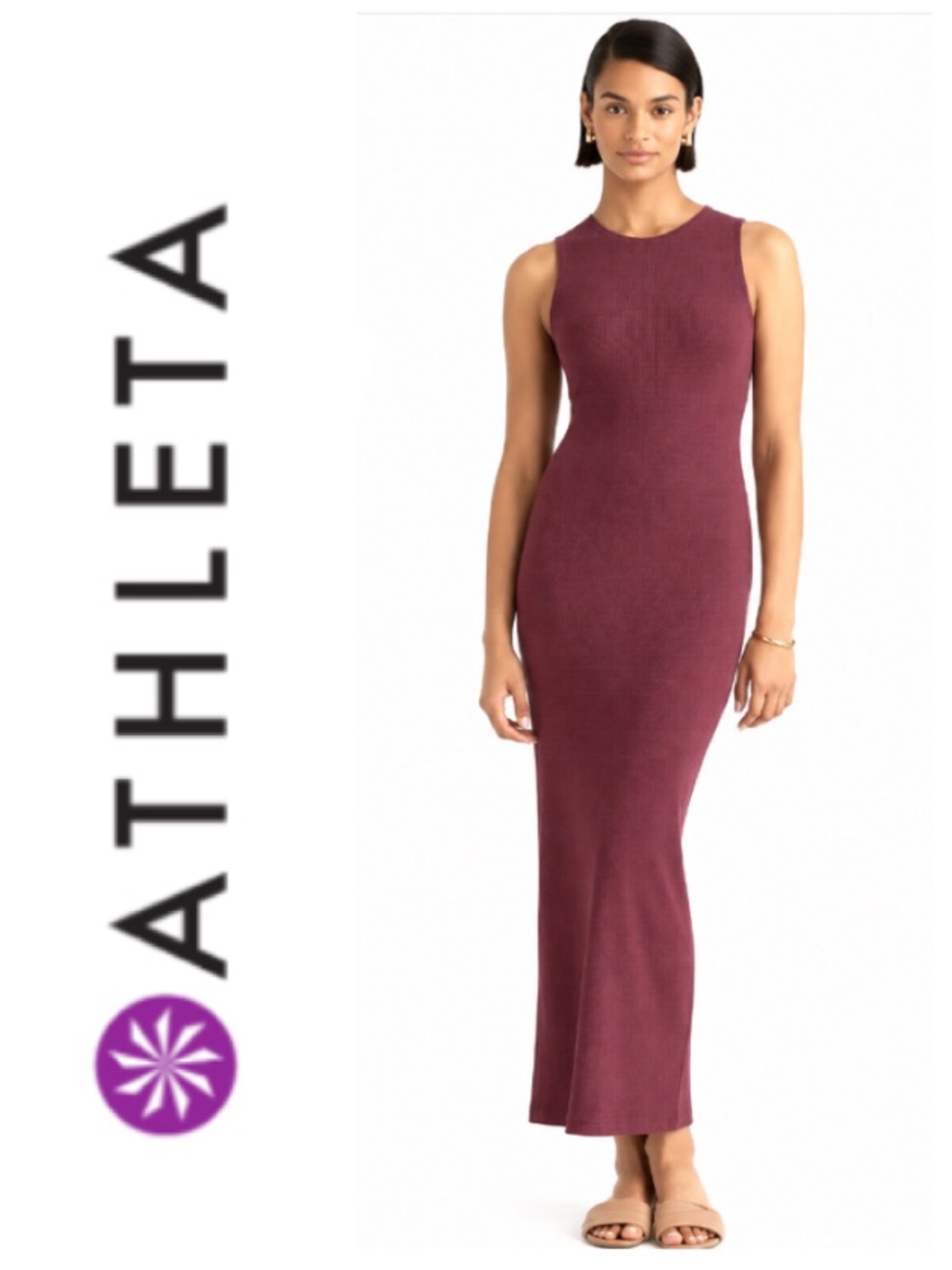 NEW!  Athleta Signature Rib Maxi Dress in ‘red rock’ (L)